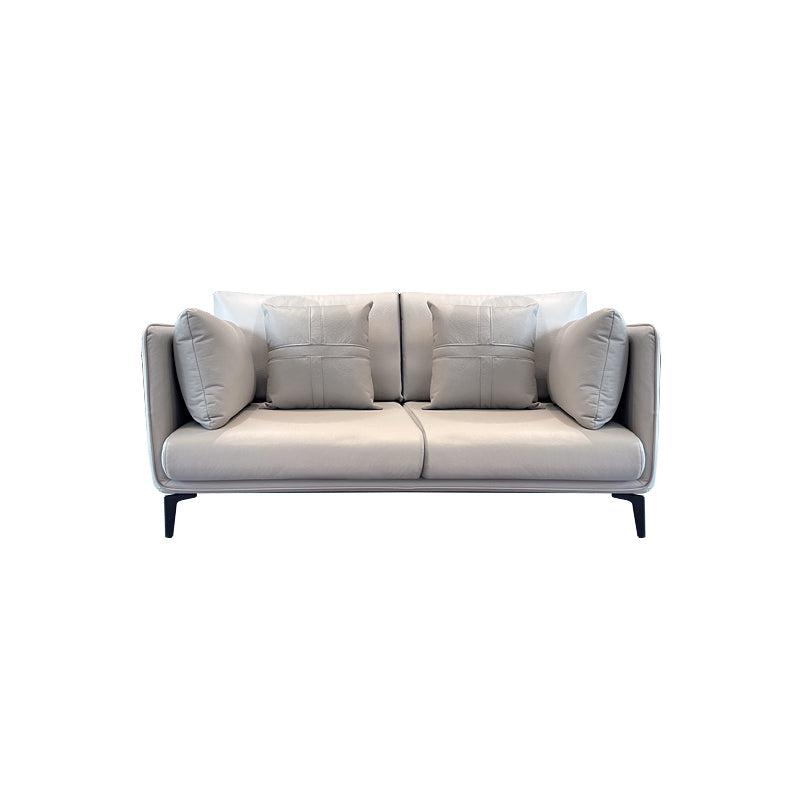 Stationary Stain Resistant Faux Leather Living Room Pillow Top Arm Modern Sofa