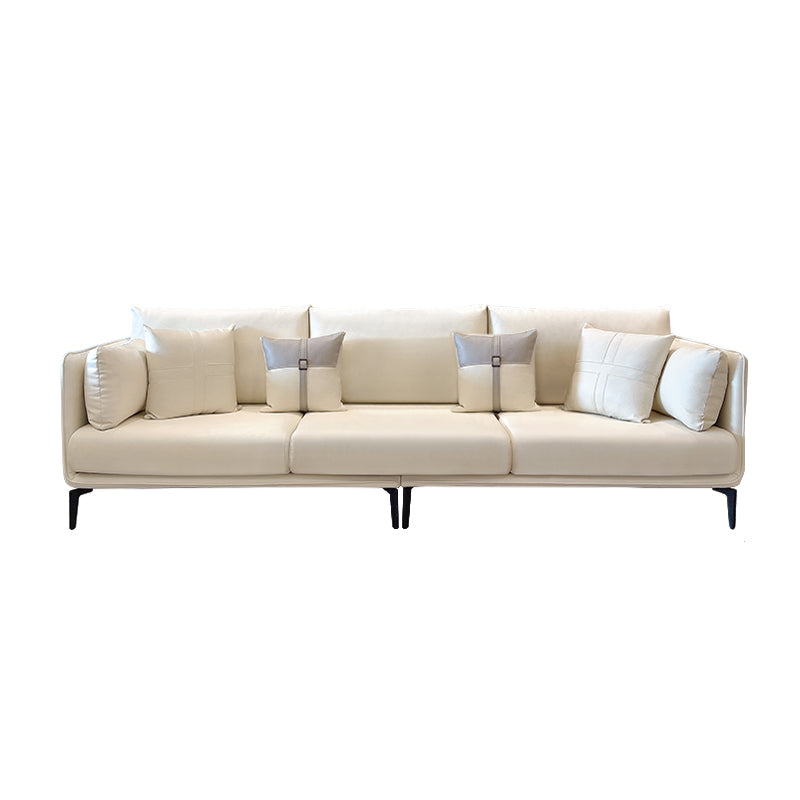 Stationary Stain Resistant Faux Leather Living Room Pillow Top Arm Modern Sofa