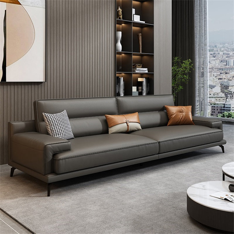 Genuine Leather Stationary Stain Resistant Living Room Gray Sofa
