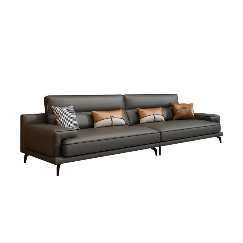 Genuine Leather Stationary Stain Resistant Living Room Gray Sofa