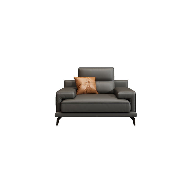 Genuine Leather Stationary Stain Resistant Living Room Gray Sofa