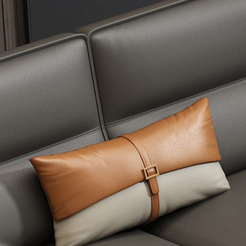 Genuine Leather Stationary Stain Resistant Living Room Gray Sofa