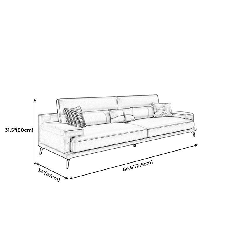 Genuine Leather Stationary Stain Resistant Living Room Gray Sofa