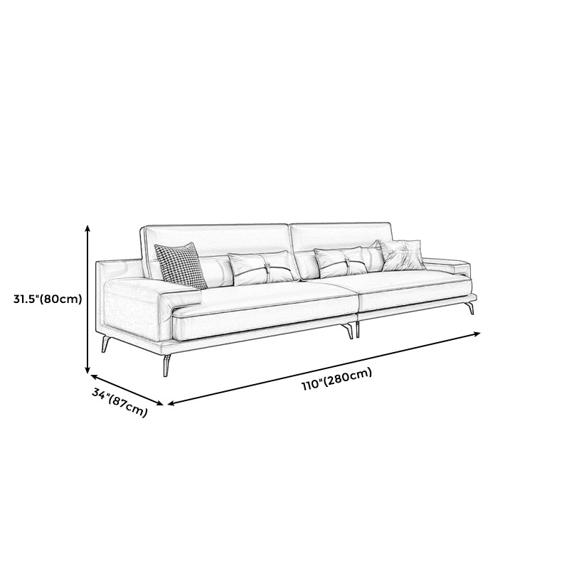 Genuine Leather Stationary Stain Resistant Living Room Gray Sofa