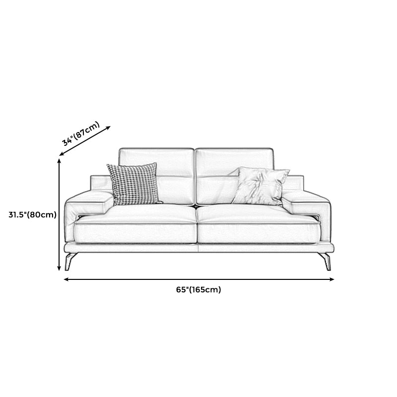 Genuine Leather Stationary Stain Resistant Living Room Gray Sofa