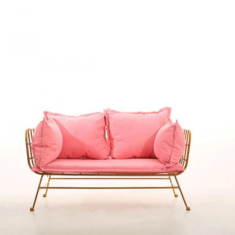 Golden Frame Velvet Loveseat with Pillow Top Arm for Apartment