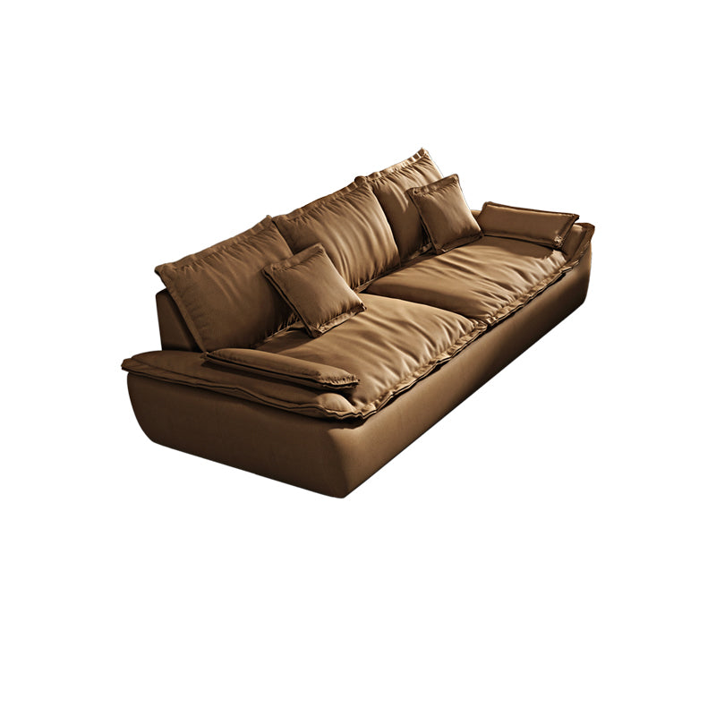 Stationary Stain Resistant Faux Leather Living Room Pillow Top Arm Dark Brown Sofa