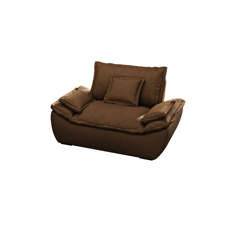 Stationary Stain Resistant Faux Leather Living Room Pillow Top Arm Dark Brown Sofa