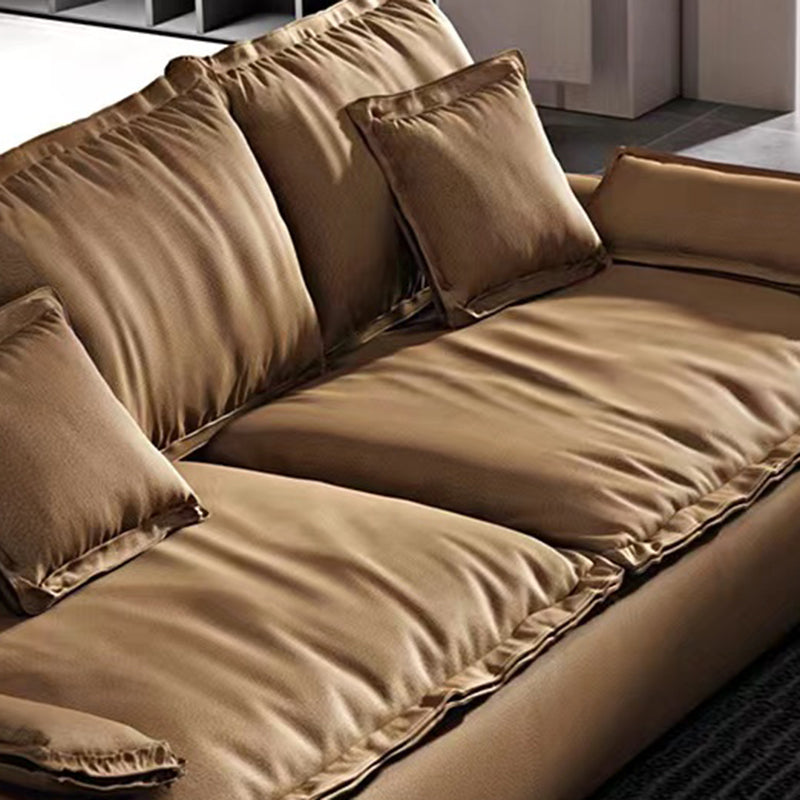 Stationary Stain Resistant Faux Leather Living Room Pillow Top Arm Dark Brown Sofa