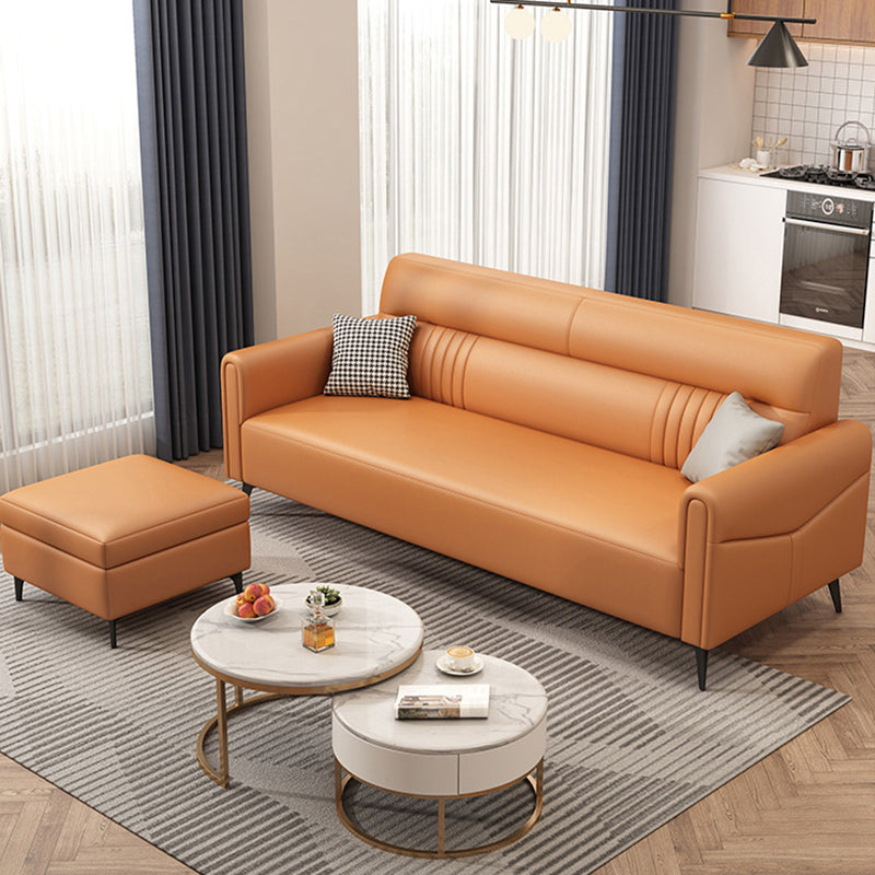 Sewn Pillow Back Square Arm Cotton Blend and Faux Leather Settee Couch