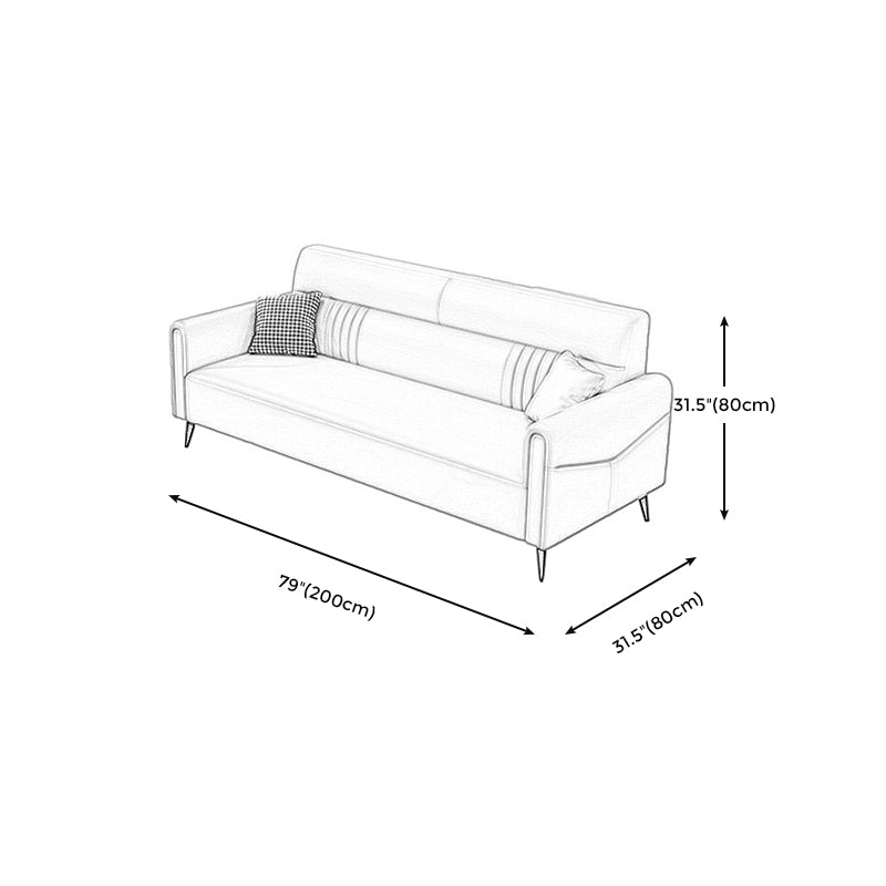 Sewn Pillow Back Square Arm Cotton Blend and Faux Leather Settee Couch