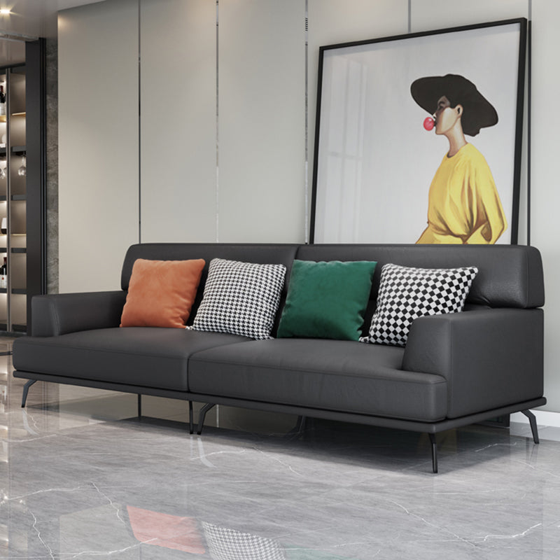 Stain Resistant Stationary Faux Leather Living Room Square Arm Standard Dark Gray Sofa