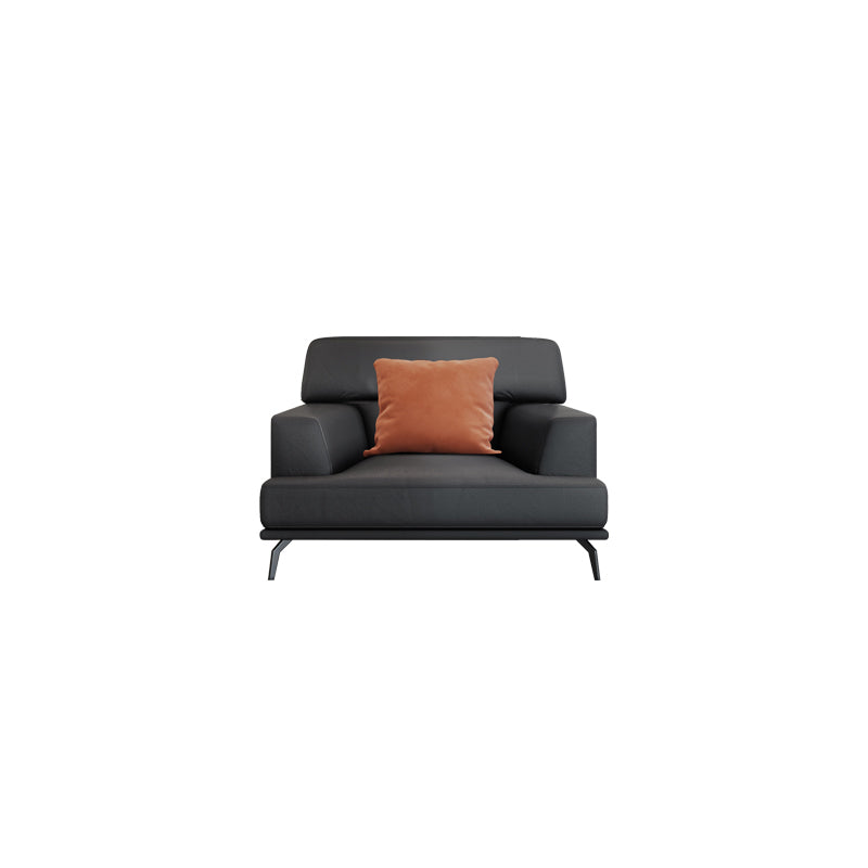 Stain Resistant Stationary Faux Leather Living Room Square Arm Standard Dark Gray Sofa