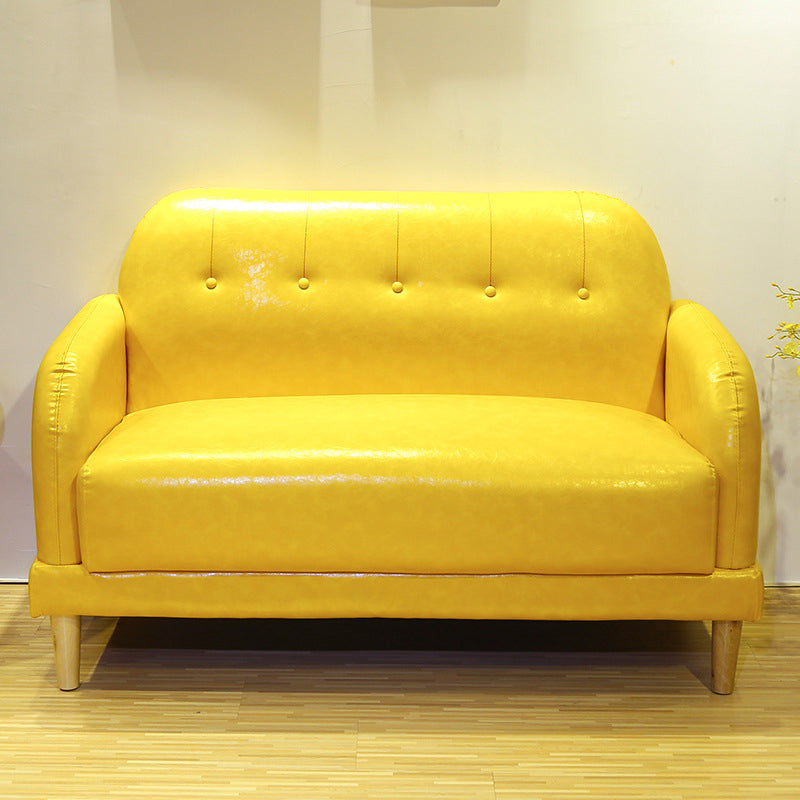 Faux Leather Tufted Back Sofa with Square Arm for Living Room