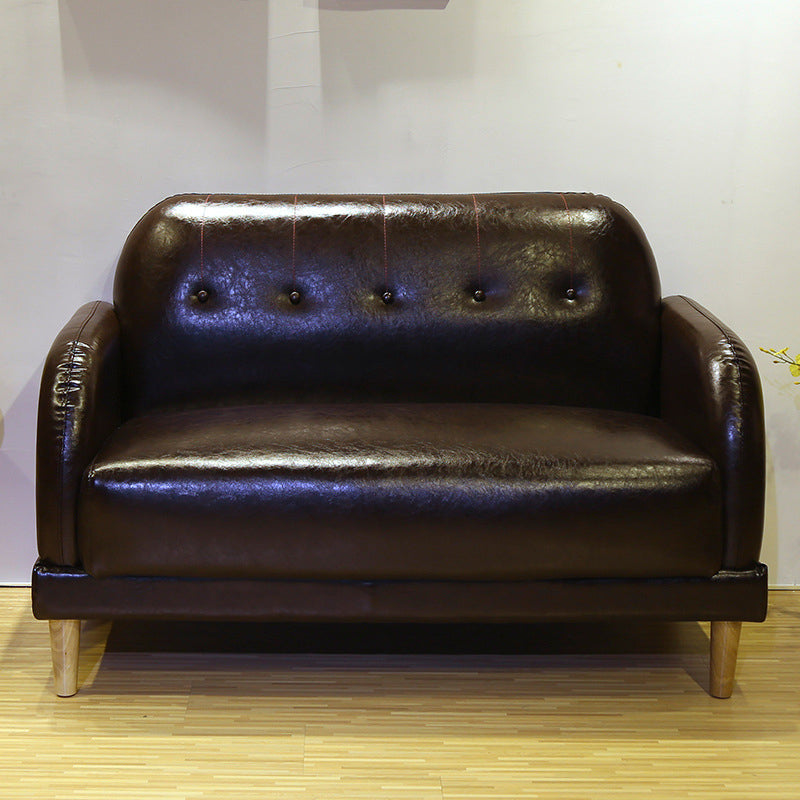Faux Leather Tufted Back Sofa with Square Arm for Living Room