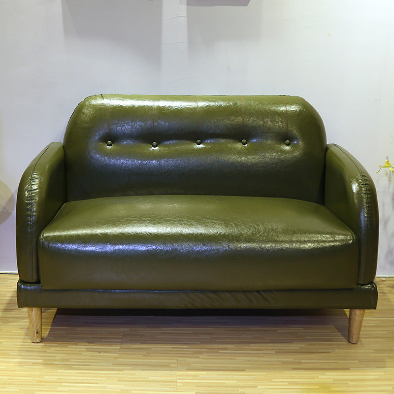 Faux Leather Tufted Back Sofa with Square Arm for Living Room