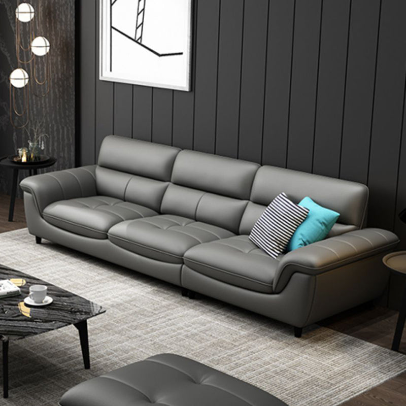 Stationary Stain Resistant Genuine Leather Living Room Flared Arm Sofa