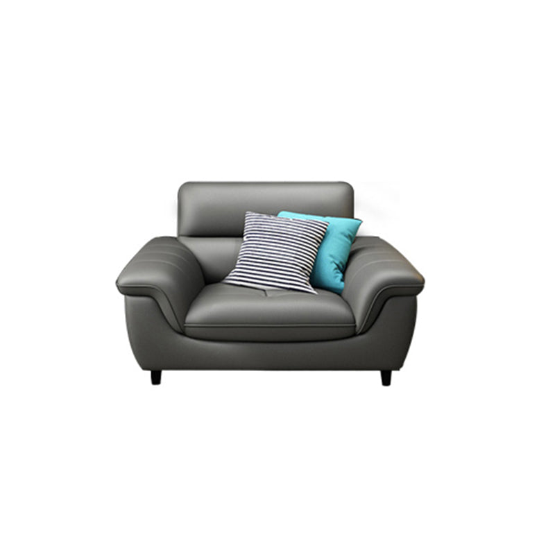 Stationary Stain Resistant Genuine Leather Living Room Flared Arm Sofa