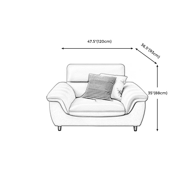 Stationary Stain Resistant Genuine Leather Living Room Flared Arm Sofa