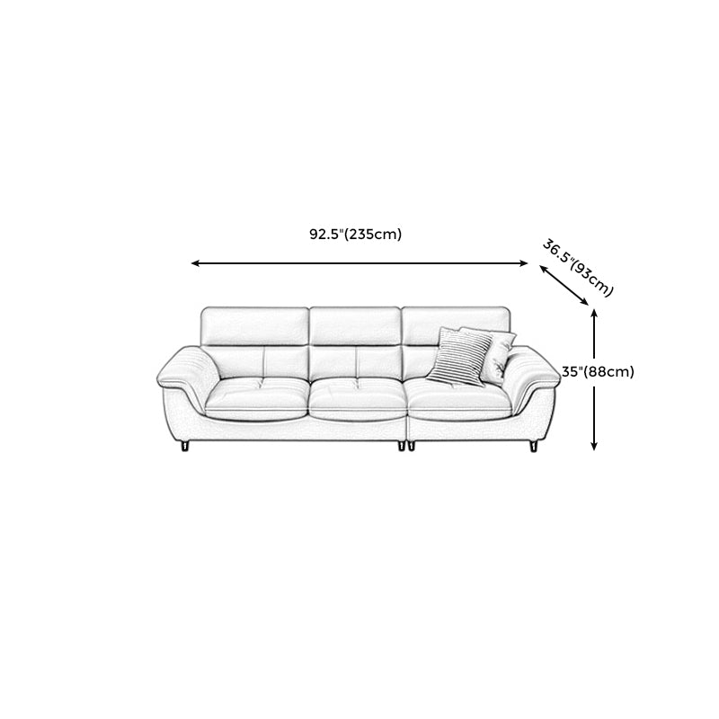 Stationary Stain Resistant Genuine Leather Living Room Flared Arm Sofa