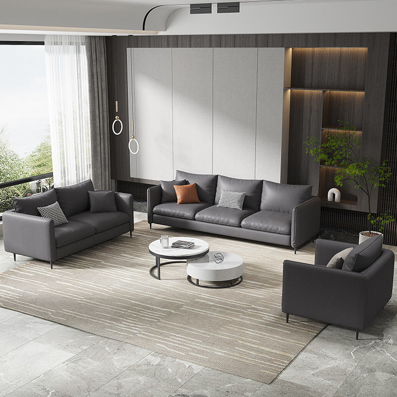 Contemporary Standard Square Arm Settee Bench with Pillows in Grey