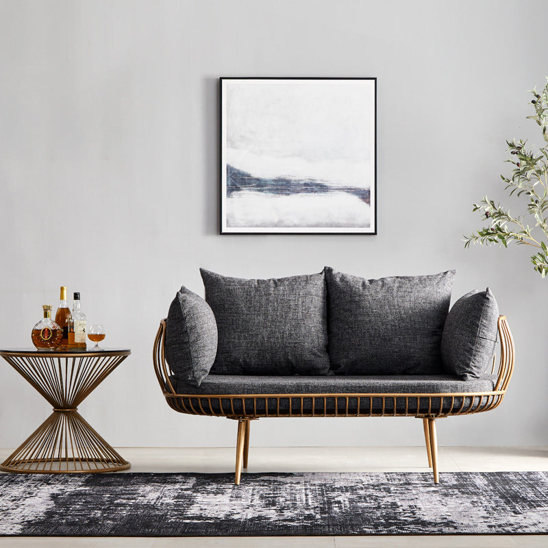 Scandinavian Golden Frame Sofa with Pillow Back Cushion for Living Room