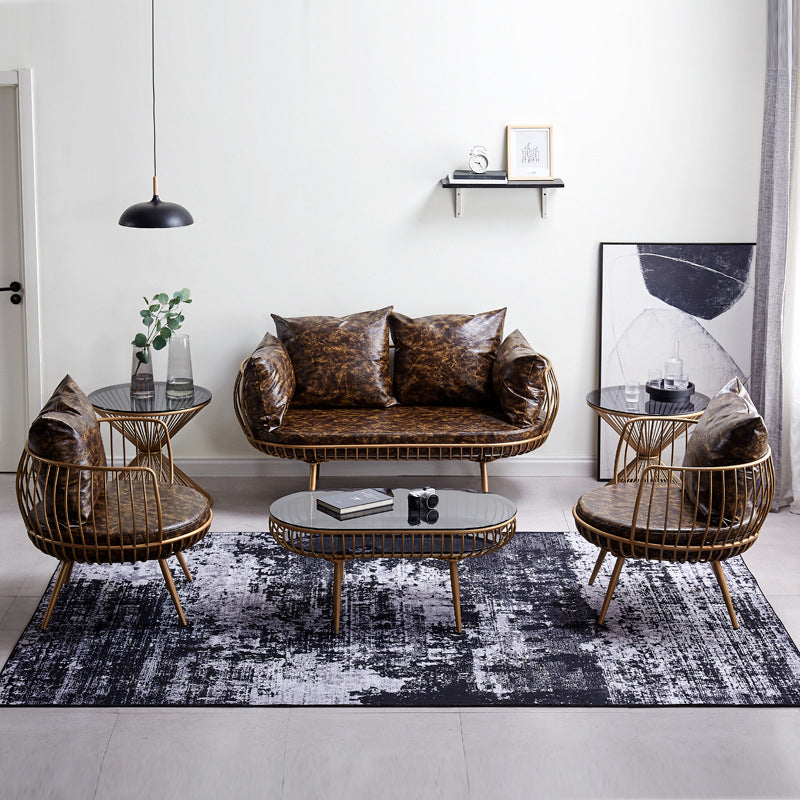 Scandinavian Golden Frame Sofa with Pillow Back Cushion for Living Room