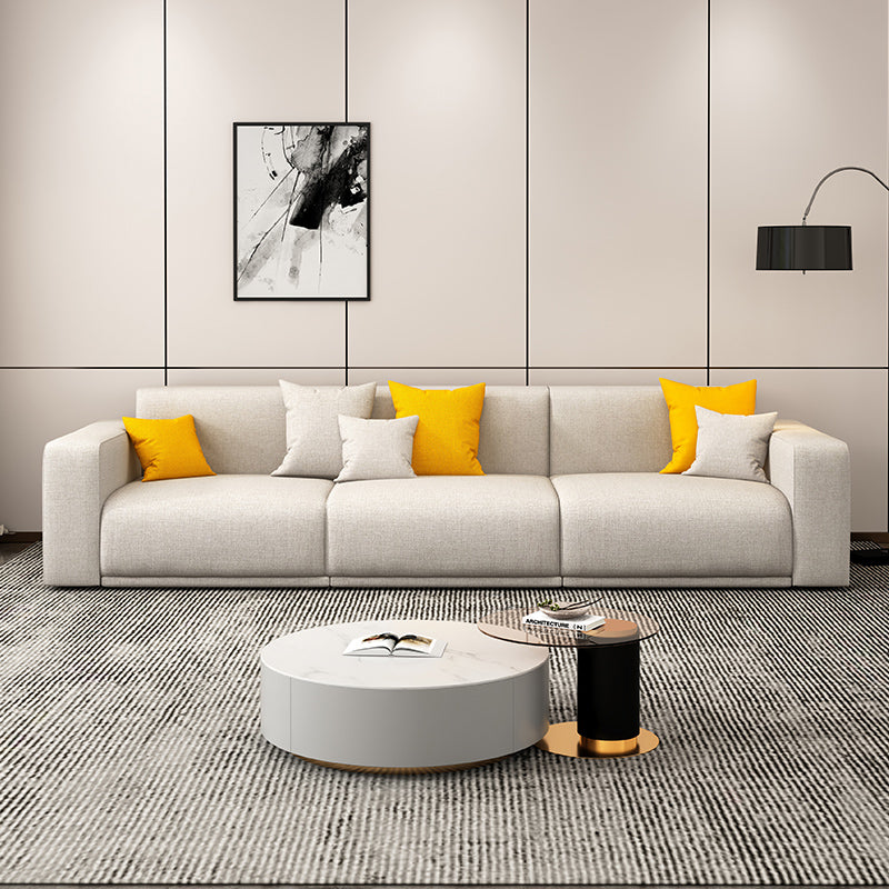 Stationary Slipcovered Cotton Living Room Square Arm Loose Back Sofa