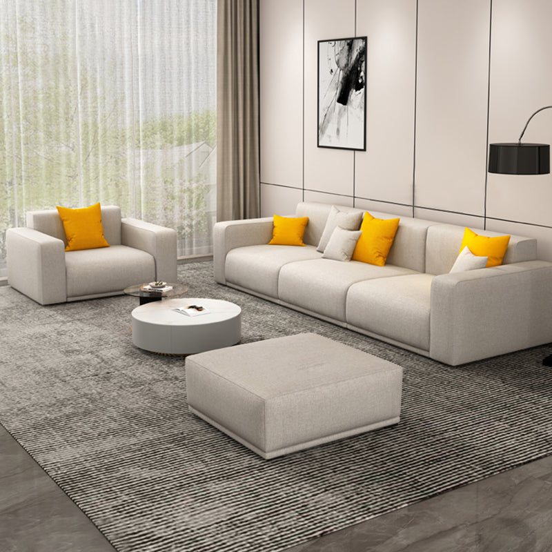 Stationary Slipcovered Cotton Living Room Square Arm Loose Back Sofa