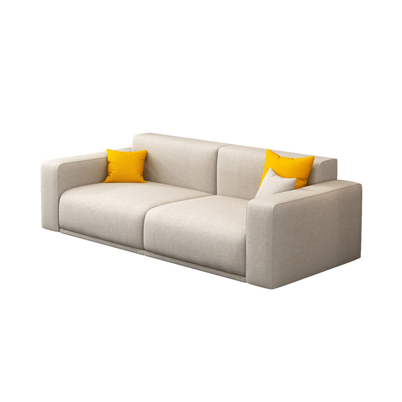 Stationary Slipcovered Cotton Living Room Square Arm Loose Back Sofa