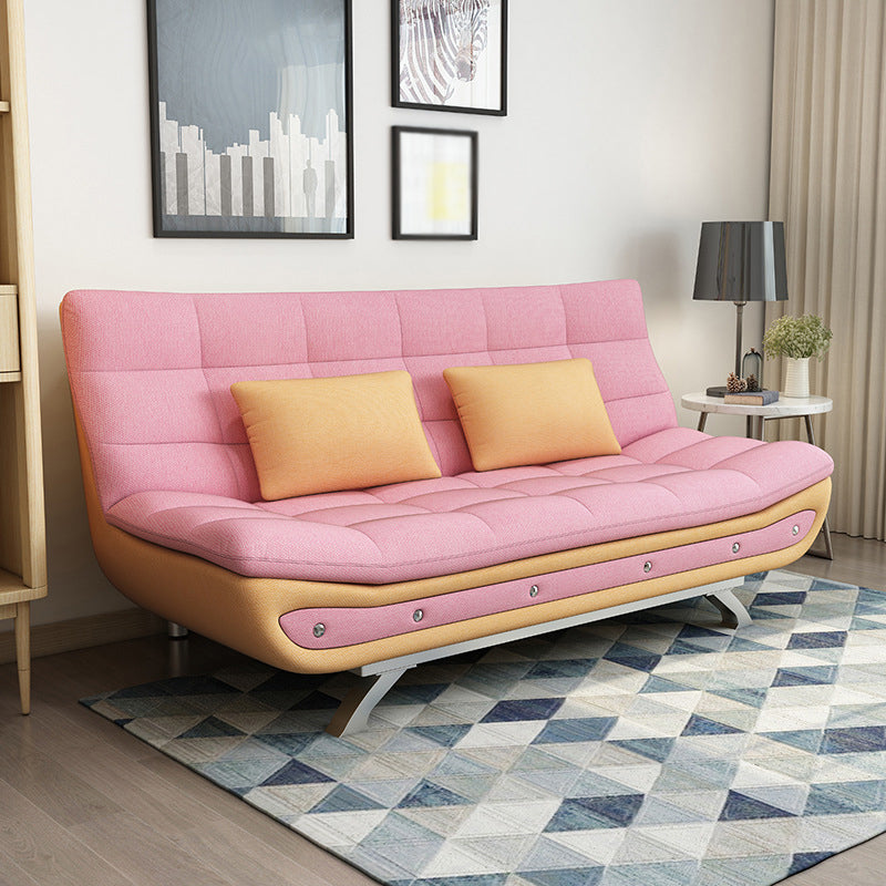 Linen Contemporary Sleeper with 2 Pillows Back for Apartment