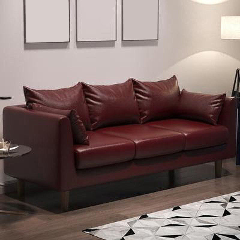 Contemporary 3-Seat Square Arm Sofa Leather/Linen-Blend Settee with Pillow Back