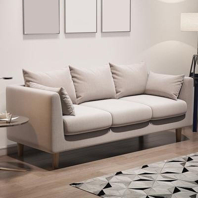 Contemporary 3-Seat Square Arm Sofa Leather/Linen-Blend Settee with Pillow Back