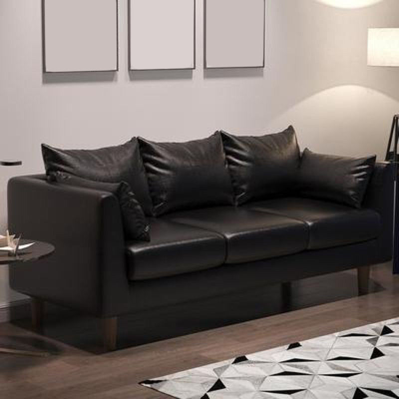 Contemporary 3-Seat Square Arm Sofa Leather/Linen-Blend Settee with Pillow Back