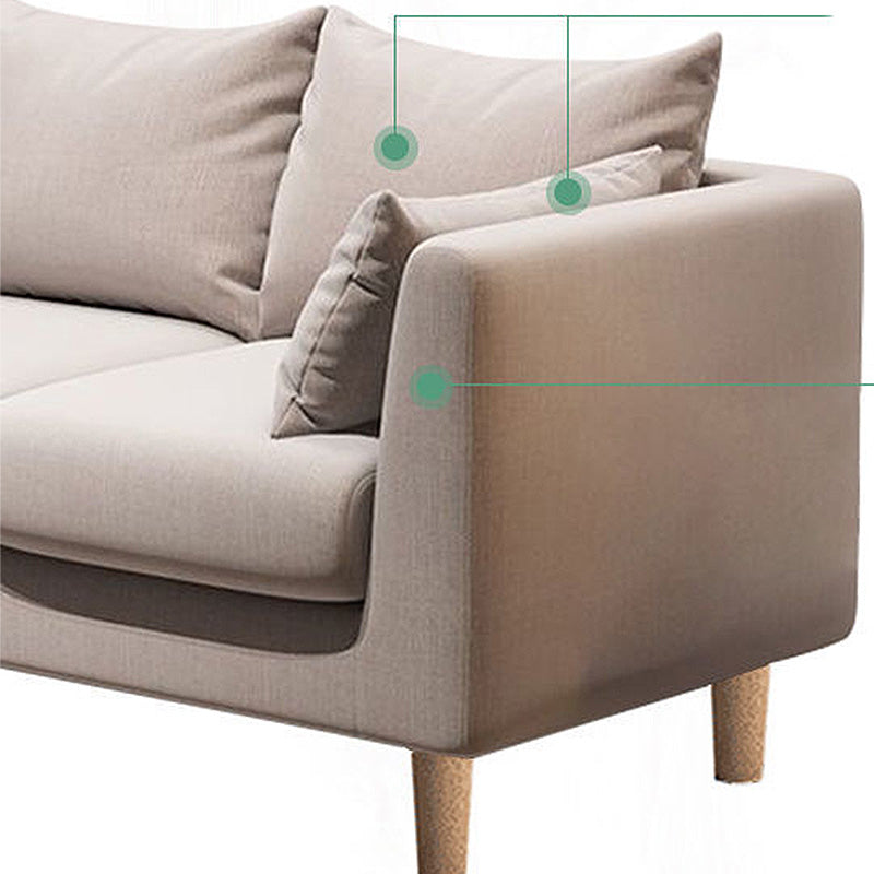 Contemporary 3-Seat Square Arm Sofa Leather/Linen-Blend Settee with Pillow Back