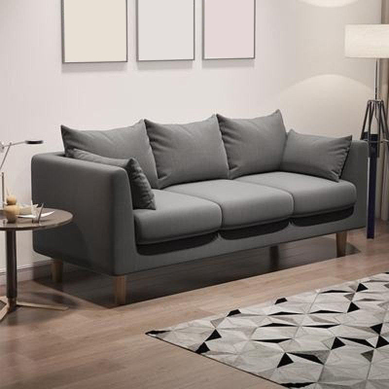 Contemporary 3-Seat Square Arm Sofa Leather/Linen-Blend Settee with Pillow Back