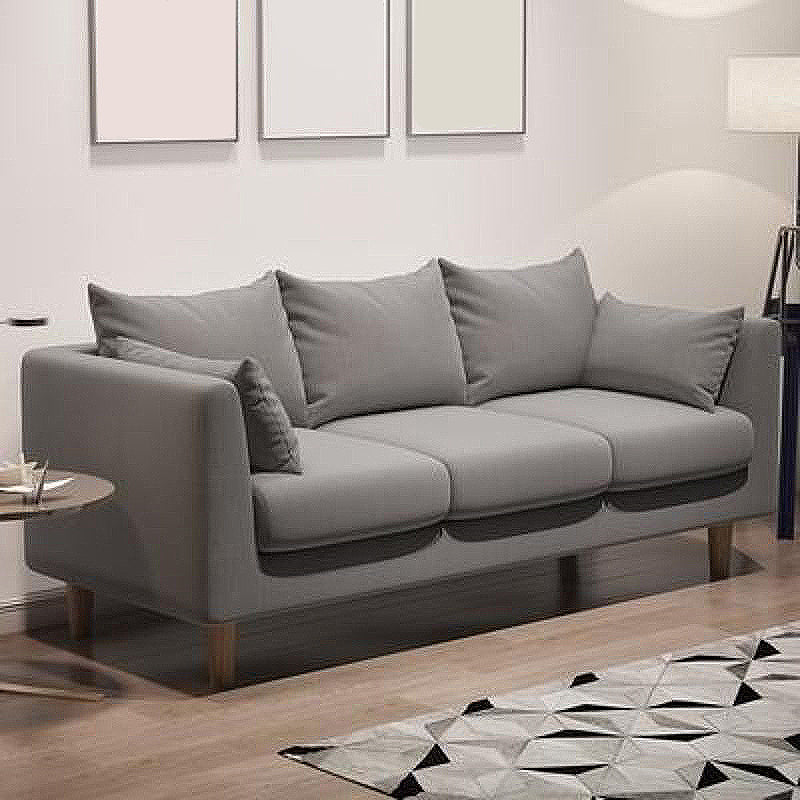 Contemporary 3-Seat Square Arm Sofa Leather/Linen-Blend Settee with Pillow Back