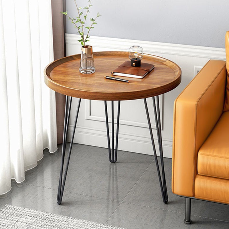 3 Legs Base Design Black Base Plate Countertop Walnut/wood Round Side Table