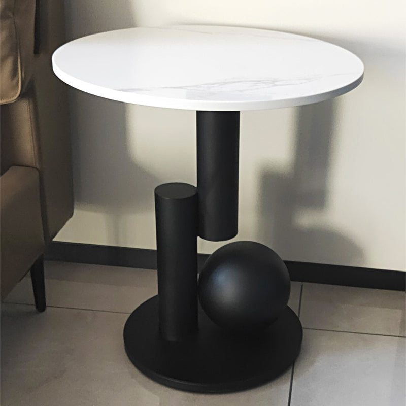 Pedestal Base Design Rock Slab Table Top Black Gold/grey/white Round Side Table