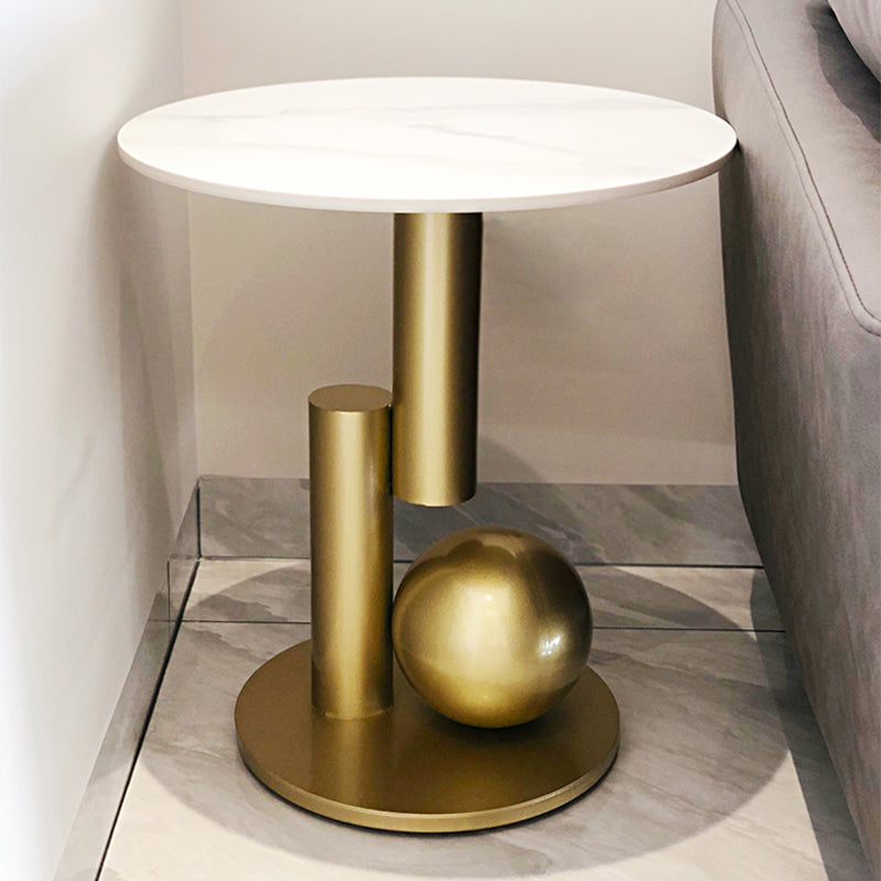 Pedestal Base Design Rock Slab Table Top Black Gold/grey/white Round Side Table
