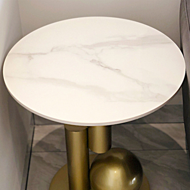 Pedestal Base Design Rock Slab Table Top Black Gold/grey/white Round Side Table