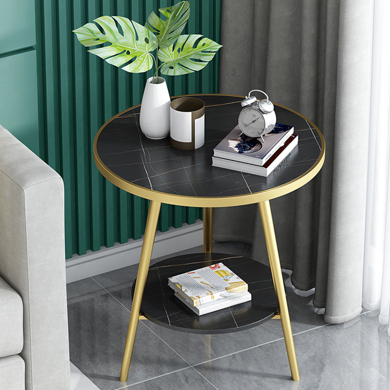 Modern Style Rock Slab Countertop Wood Base Grey/white/black Round Side Table