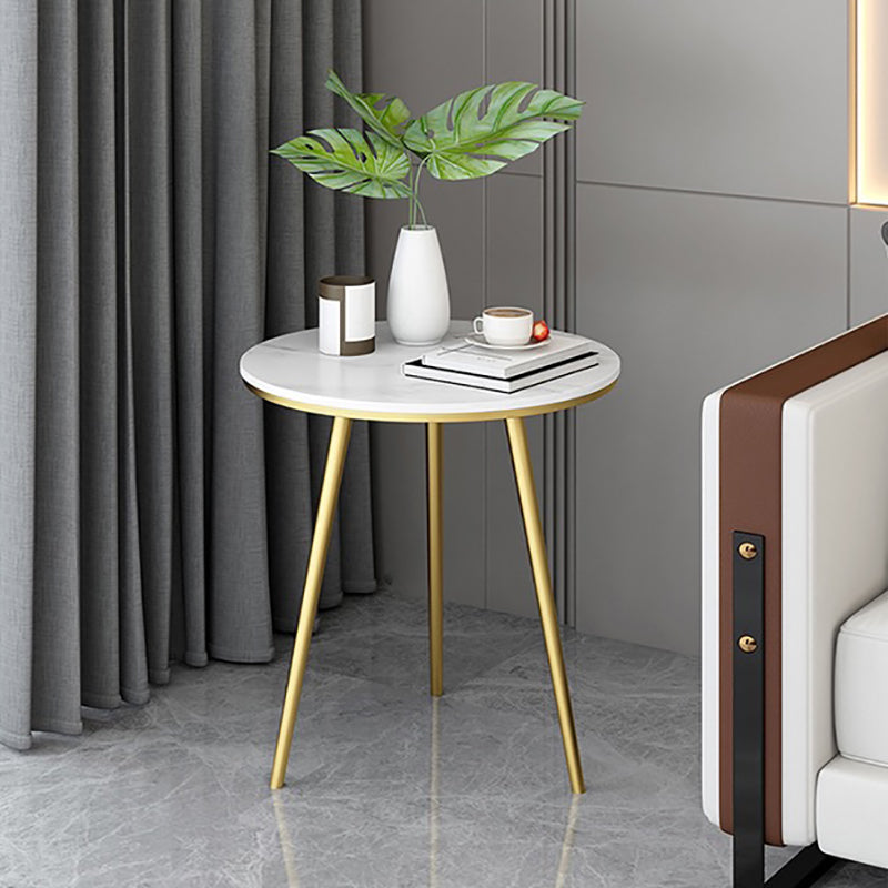 Modern Style Rock Slab Countertop Wood Base Grey/white/black Round Side Table