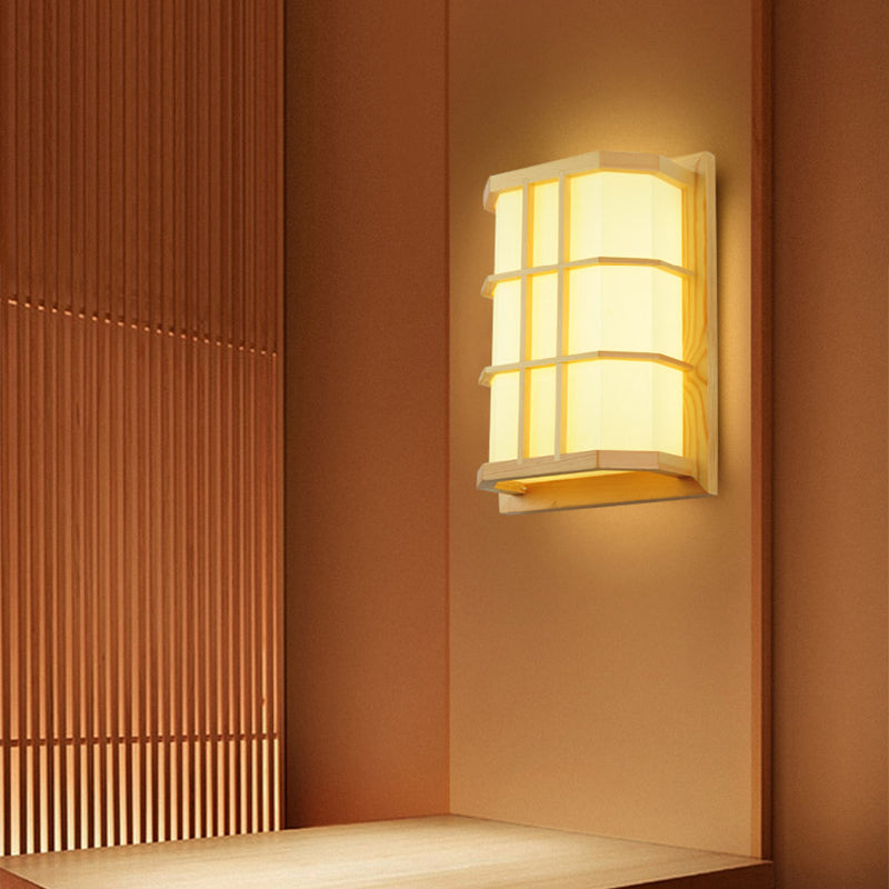 Japanese Style Led Wall Light Wooden Rectangle Shape Wall Lamp for Living Room