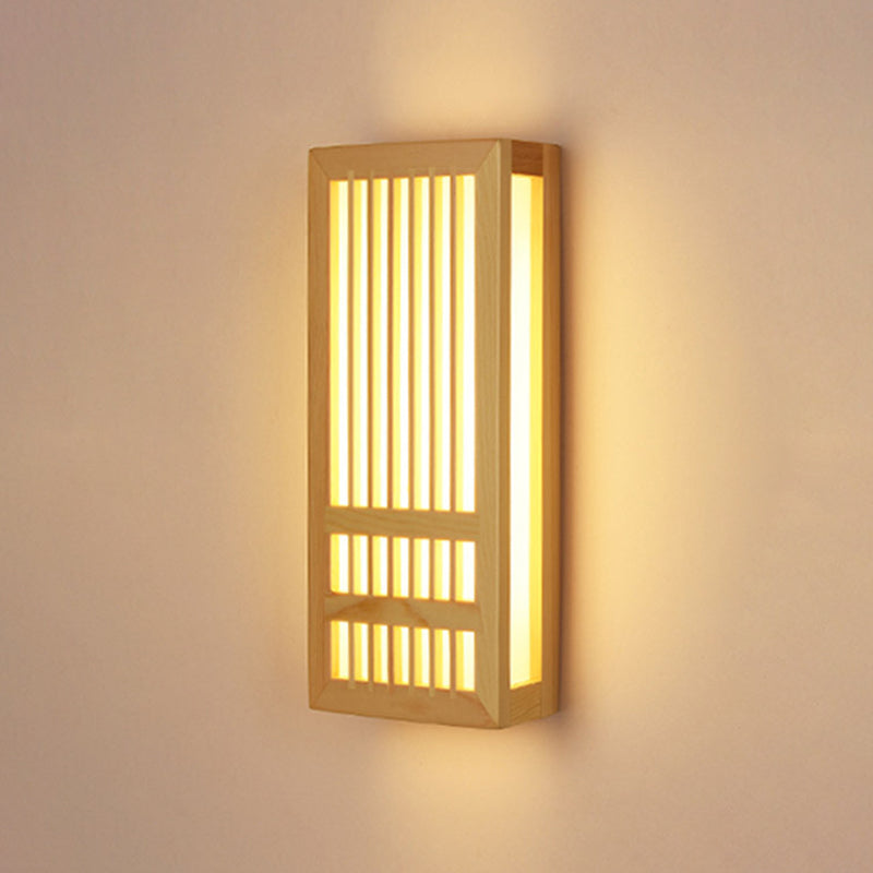 Japanese Style Led Wall Light Wooden Rectangle Shape Wall Lamp for Living Room