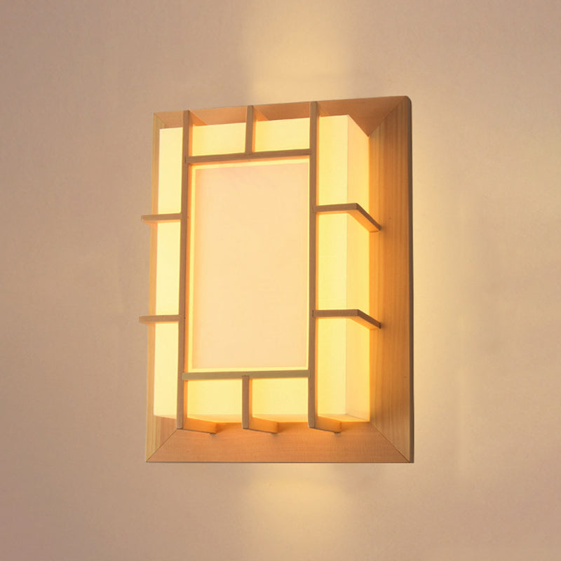Japanese Style Led Wall Light Wooden Rectangle Shape Wall Lamp for Living Room