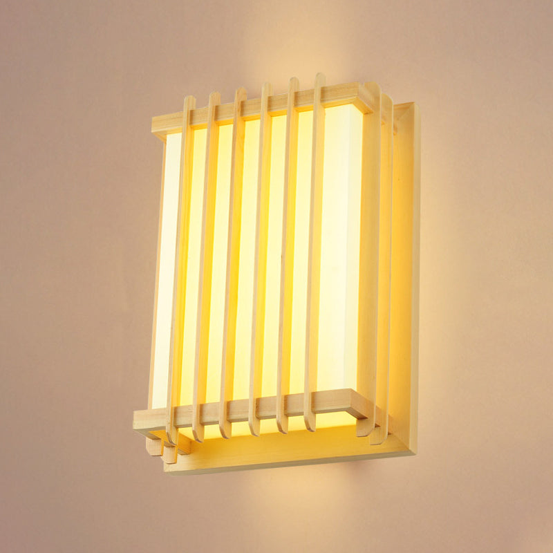 Japanese Style Led Wall Light Wooden Rectangle Shape Wall Lamp for Living Room