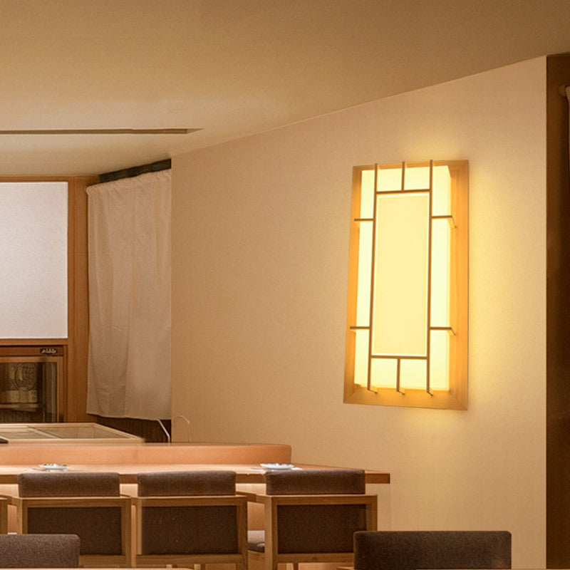 Japanese Style Led Wall Light Wooden Rectangle Shape Wall Lamp for Living Room