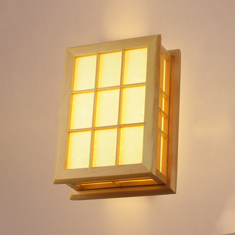 Japanese Style Led Wall Light Wooden Rectangle Shape Wall Lamp for Living Room