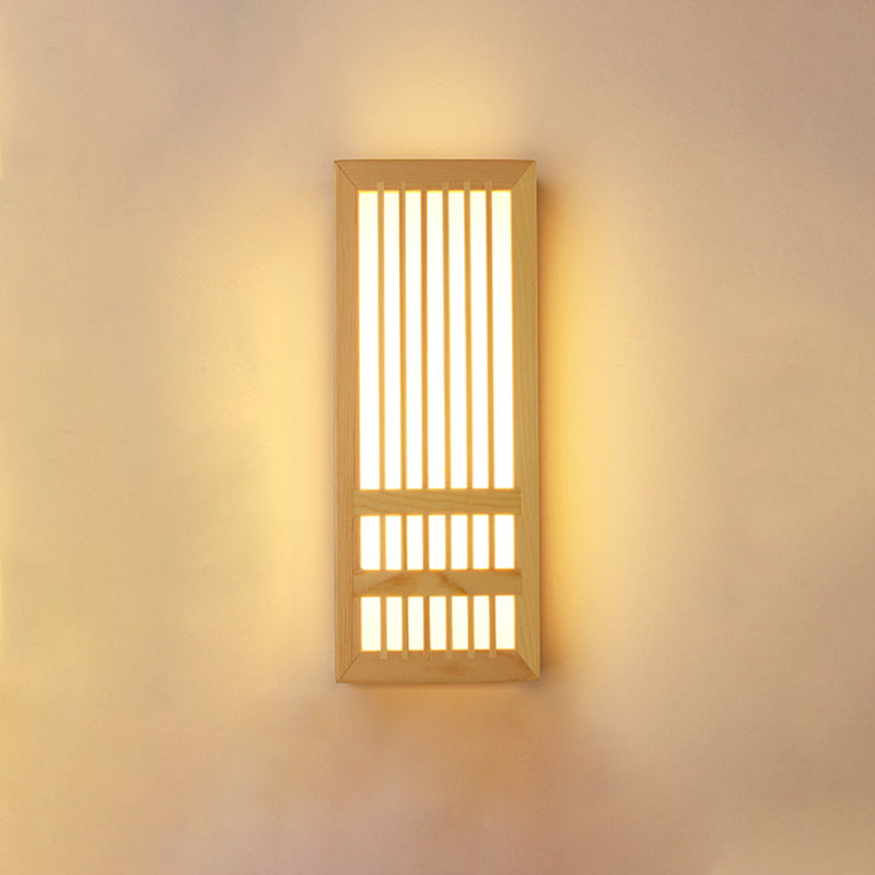 Japanese Style Led Wall Light Wooden Rectangle Shape Wall Lamp for Living Room
